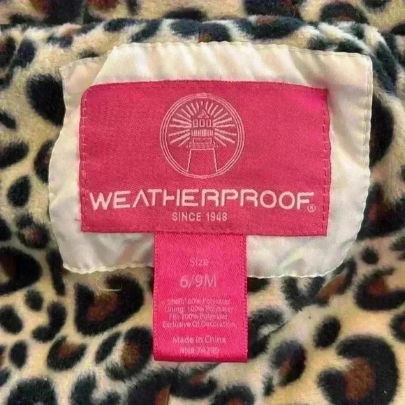 Weatherproof Hooded Baby Snowsuit Sz 6-9 Months Cream Leopard Fleece Lining - Picture 2 of 10